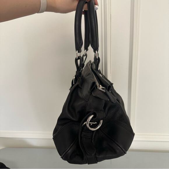 Vintage Prada Black Top Handle Bag Satchel Crossbody Silver Logo Belt Designer - Picture 5 of 16